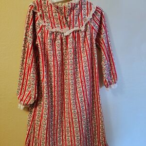 Charming Lanz Of Salzburg Red Floral Striped Nightgown: size 7/8 M